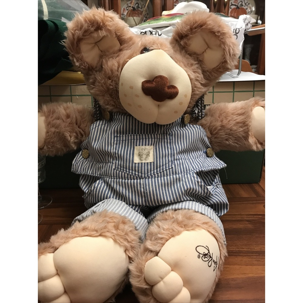 Furskin Teddy Bear Vintage 1983 overalls 24 Inches‎